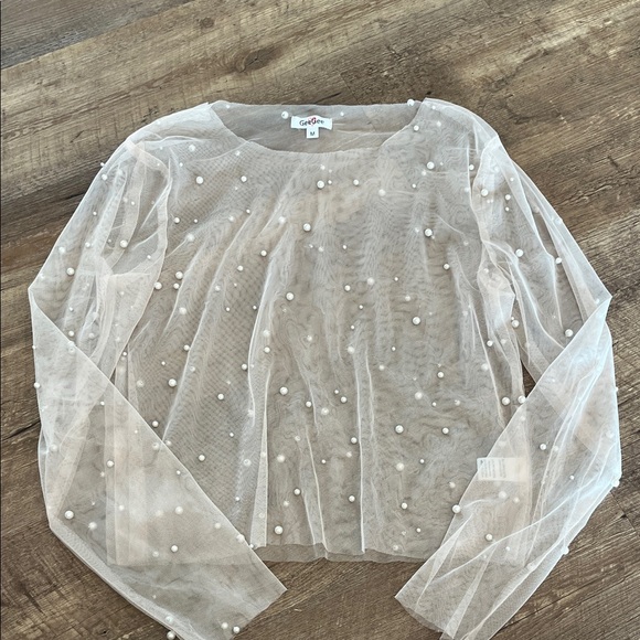 Glamorous Pearl-Embellished Sheer Top - Picture 1 of 2